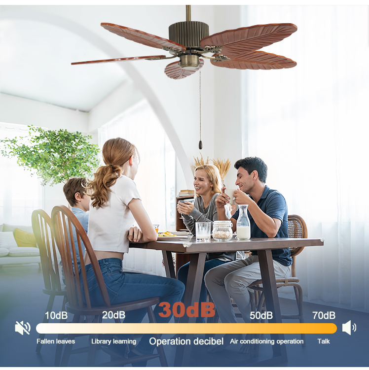 1stshine Ceiling Fan Household with Solid Wood Blades and 3 Speed Pull Chain Control