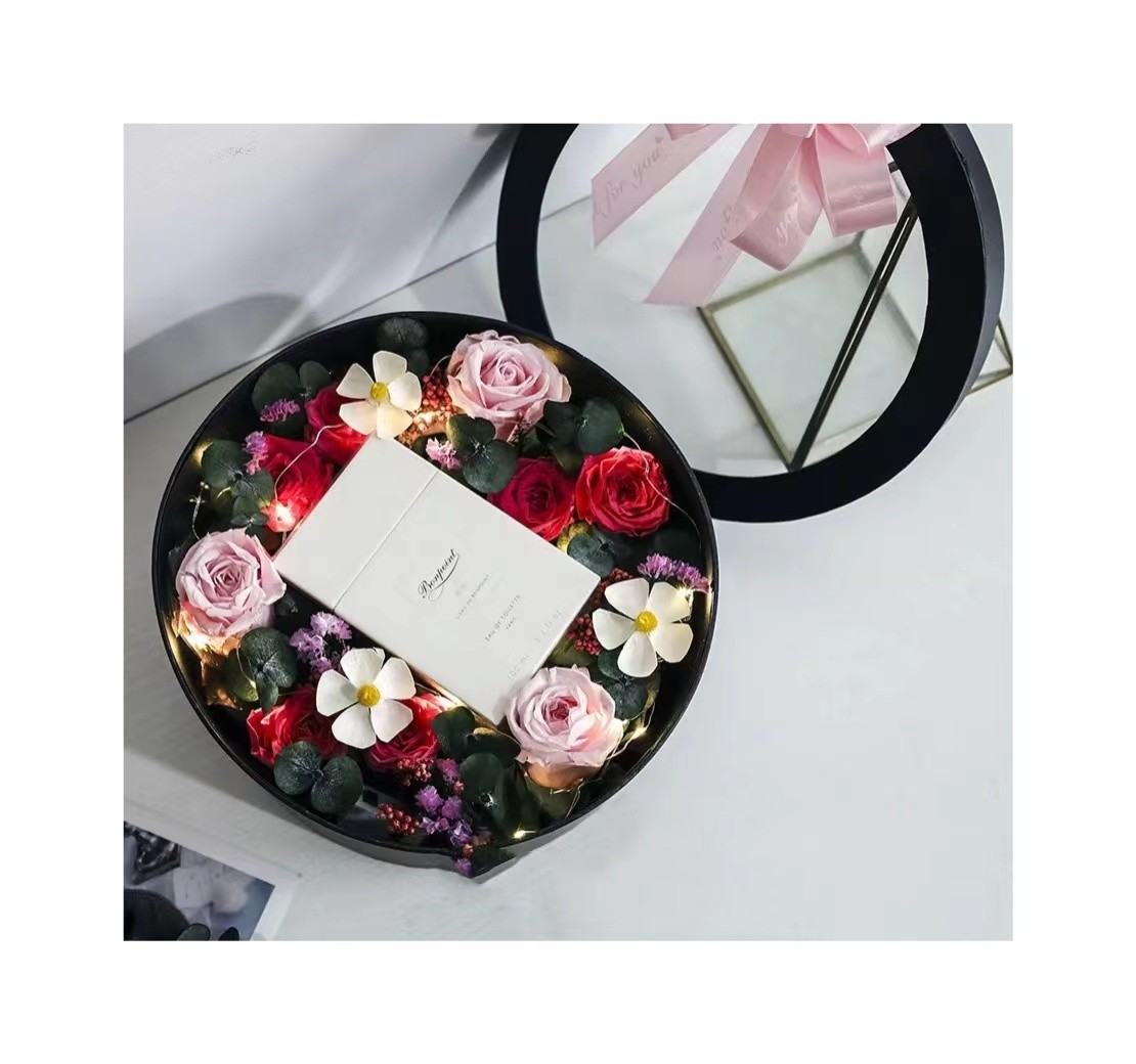 Oilproof Round Cardboard Flower Bouquet Boxes With Clear Lids