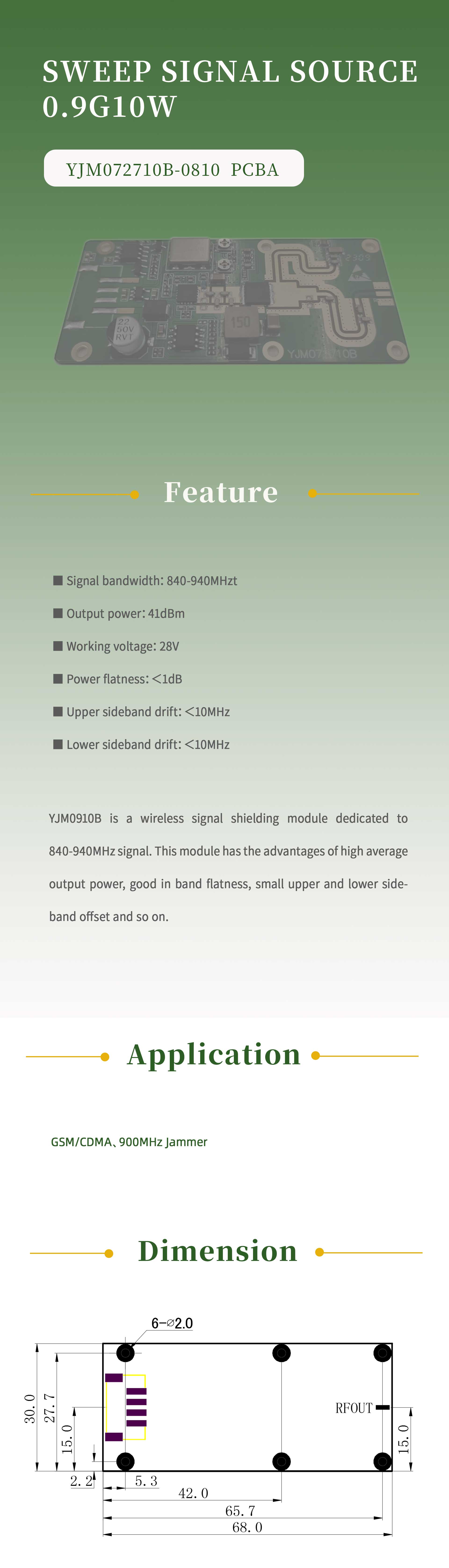 0.9GHz 41dBm Signal Jammer Pcb Assembly Without Shell For GSM/CDMA 840-940MHz