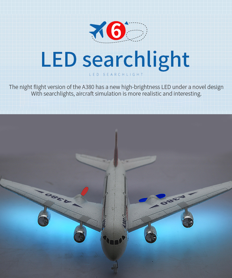 A380 747 2.5 RC Airplane 2.4G Fixed Wing Plane 6 Gyro Kids Radio Aircraft Long Flight Time with 3.7V/500mAh Lipo Battery