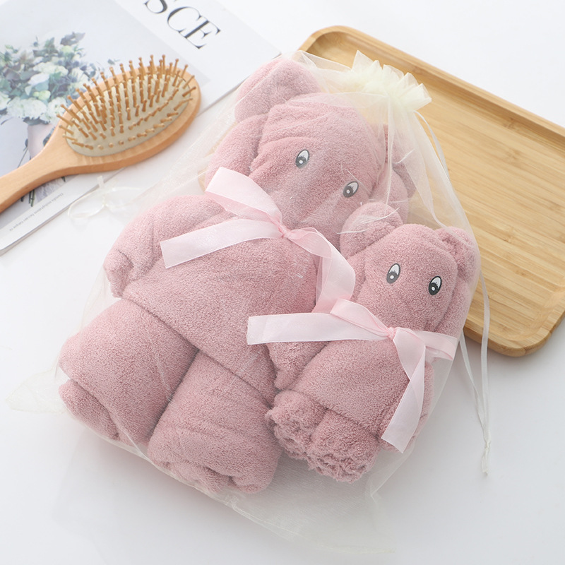 As shown Luxury Bear Towel Bath towel density coral velvet set absorbent cute soft gift