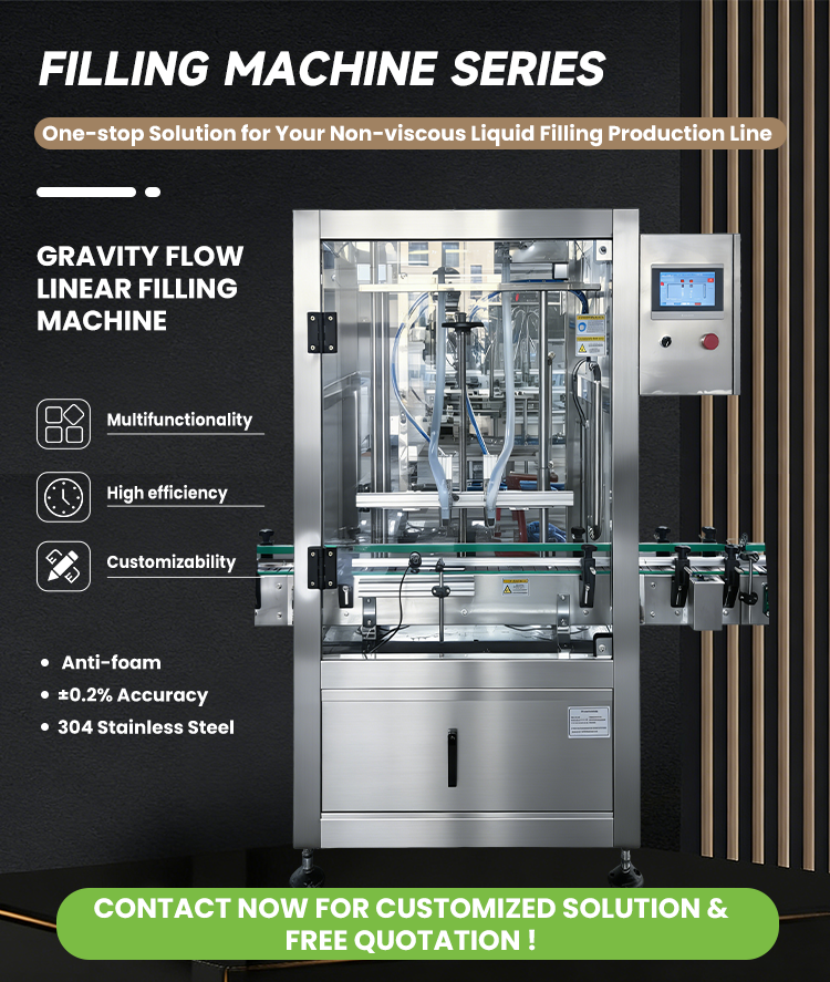 High Precision Automatic Gravity Flow Linear Filling Machine for Drinking Water Mineral Water Juice