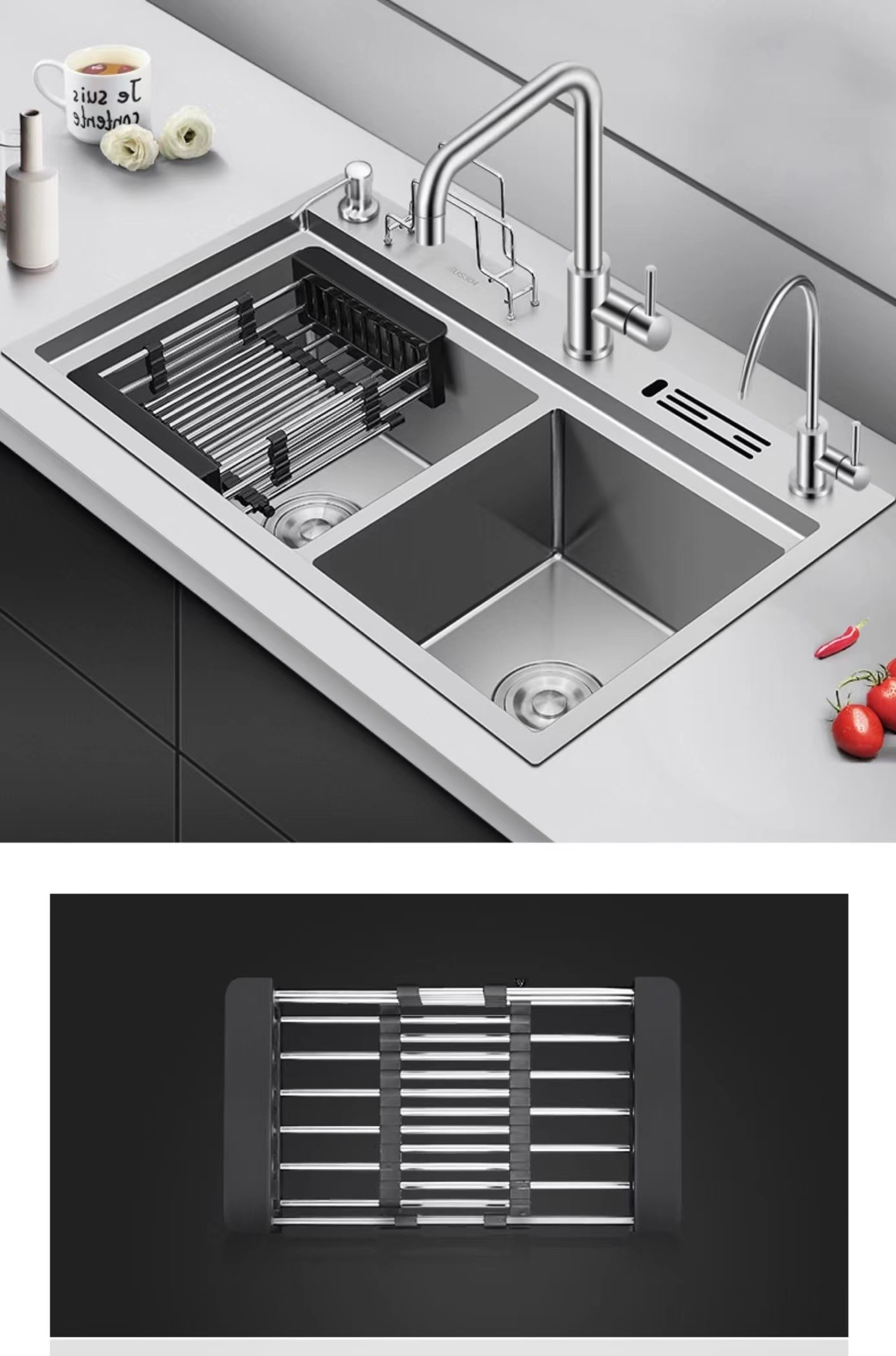 Square 680*450mm Undermount Bar Sink Double Bowl For Kitchen Laundry