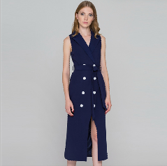 wholesale blue sleeveless blazer dress