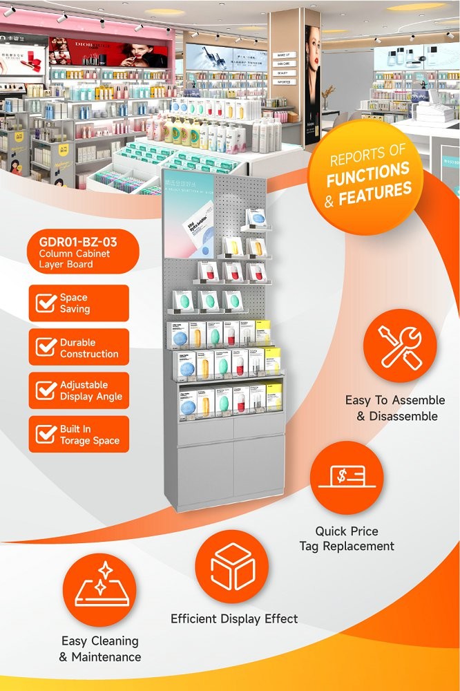 GDR01-BZ-03 Retail Display Column with Grey Melamine and Iron Structure for Modern Retail Stores