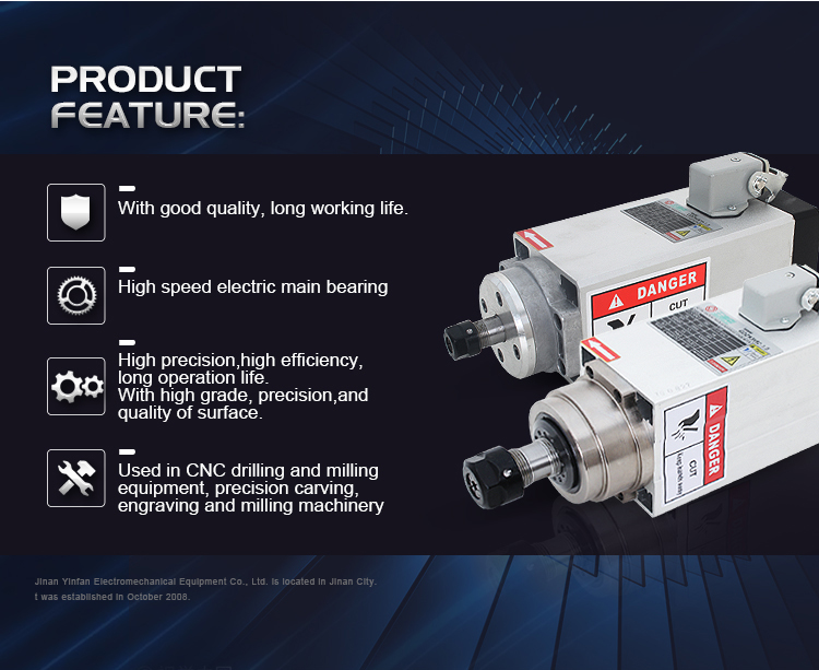 80*73 Square Spindle Motor for CNC Router Inverter Drive Fan Cooling 1.5KW GDZ80*73-1.5