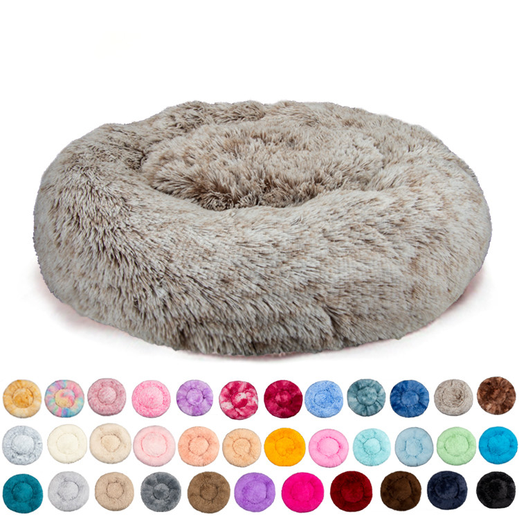 Wholesale Warm Plush Soft Donut Cats Dogs Bed Faux Fur Dog Calming Bed