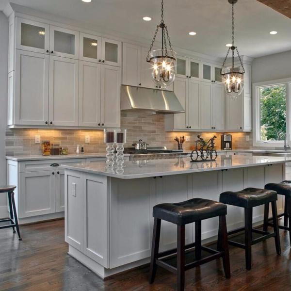950mm 2.2M White Gloss Shaker Solid Wood Kitchen Cabinets Doors European Design