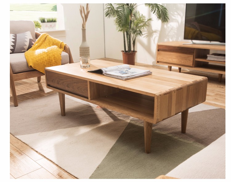 Solid Oak Wood 2 Drawers Sofa Table Center Table