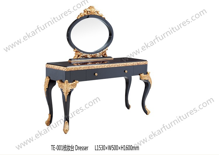 Black carved base dresser draws with mirror in black and match louis xvi bedroom TX-002
