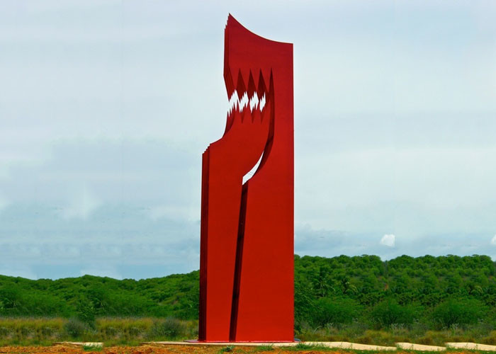 Park Decoration Red Painted Heart Door Stainless Steel Sculpture