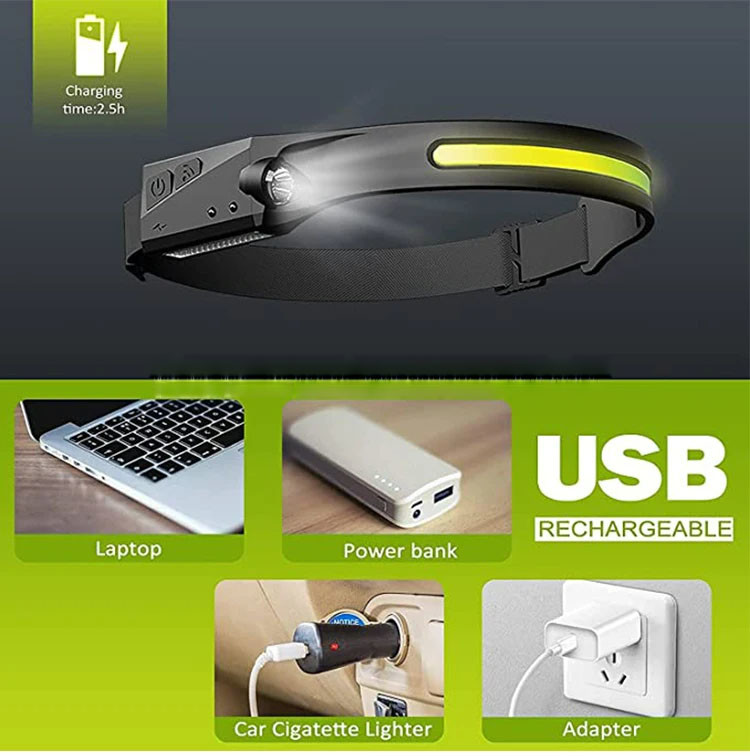 USB Motion Sensor Head Torch Outdoor Working Light 10000 Hours Lifespan