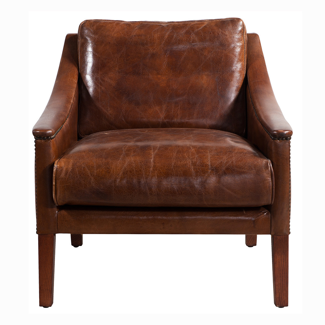 Brown Vintage Genuine Leather With Solid Wood Frame For Home Office