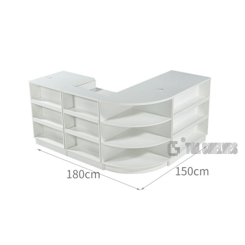 Customizable Supermarket Checkout Counter MDF Wood Grocery Shop Cashier Desk