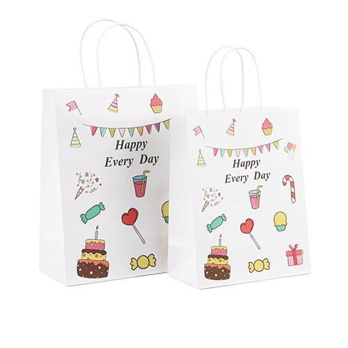 Custom Printed Take Out Food Packaging Bags White Kraft Paper Bags Bulk With