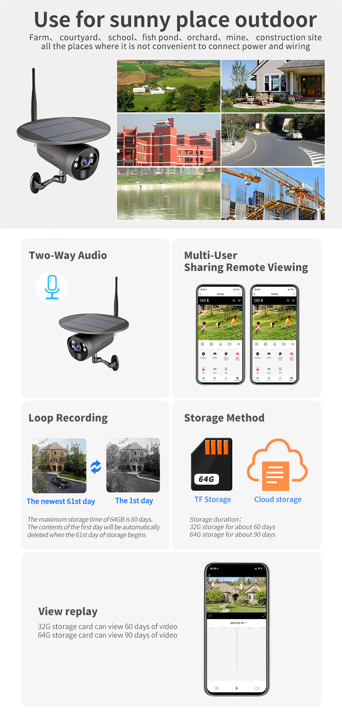 STG-3L Factory low price Outdoor Produced HD 1080P Smart Home Pir Detection Low Power Consumption Battery Solar Camera