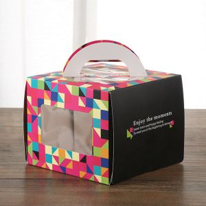 Offset Printing SBS Board Cake Carrying Box With Transparent Window