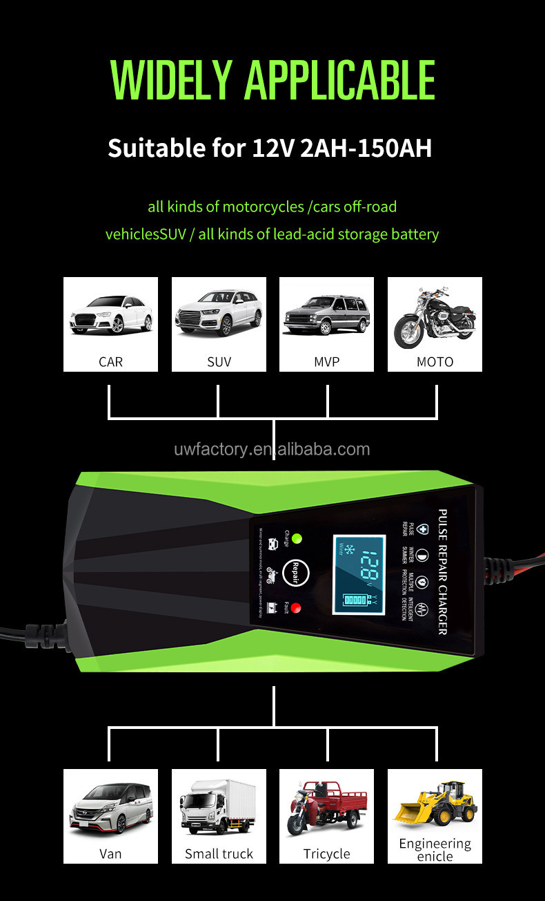 Automatic Identification 12V6V 8A 10A 12A Lead-Acid Battery Charger with Multi- and PC Fireproof Material