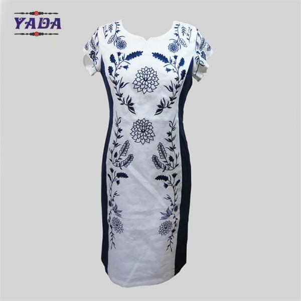 Elegant round neck embroidery summer one piece party swing dress dinner dresses