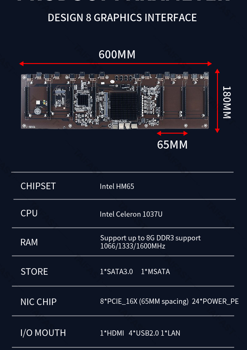 8 graphics card GPU Mining Motherboard Straight Plug 847 65MM Card Slot Large ETH