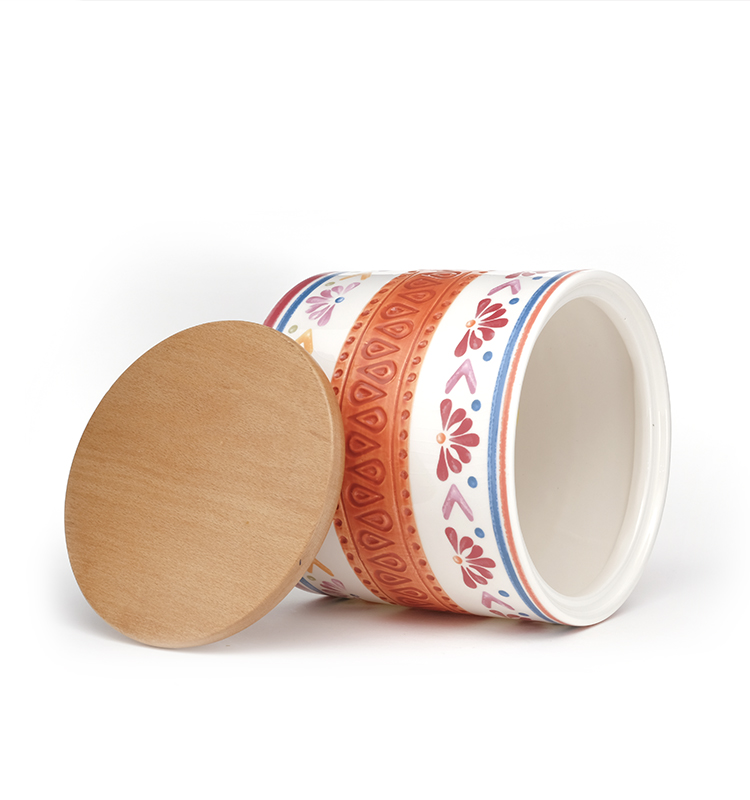 Middle Eastern Flower Decal Storage Jars Food Ceramic Canister Set With Bamboo Lid And Silicone Ring