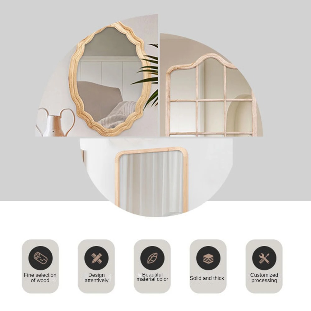 Customized Size Wooden Frame Modern Wall Mirror for Home Bathroom Antique Decor
