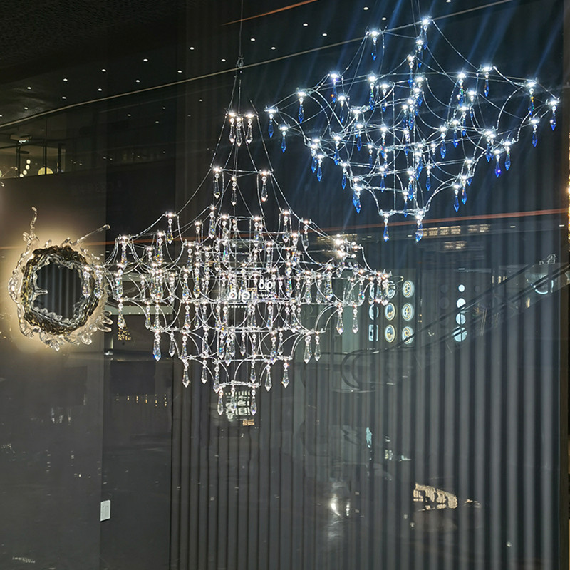 Modern Crystal Ceiling Chandelier Lighting Stainless Steel Fireflies Pendant Lamp nickel pendant light(WH-AP-542)