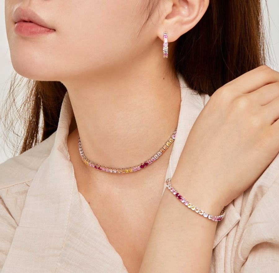 Personalized Style Rainbow Zircon Inset 925 Sterling Silver Tennis Bracelet For Women