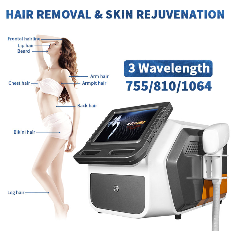 Painless Q Switched Nd Yag Laser Machine 3 Wavelength Diode Laser Hair Removal 10.4 Inch