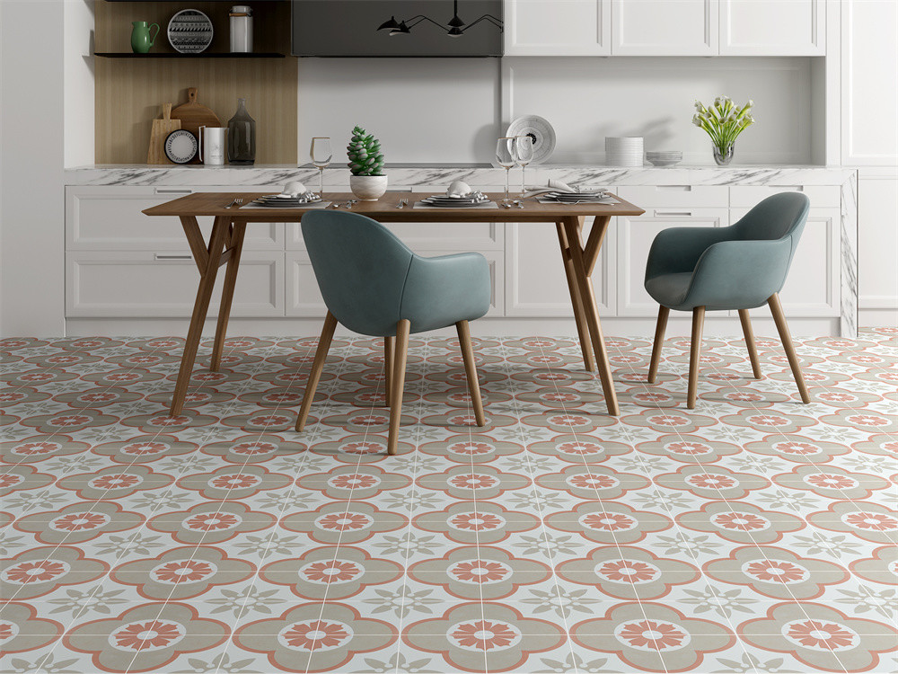 Retro Flower Non-Slip Ceramic Rustic Tiles For Kitchen And 200x200mm Wall Tiles For Dining Room