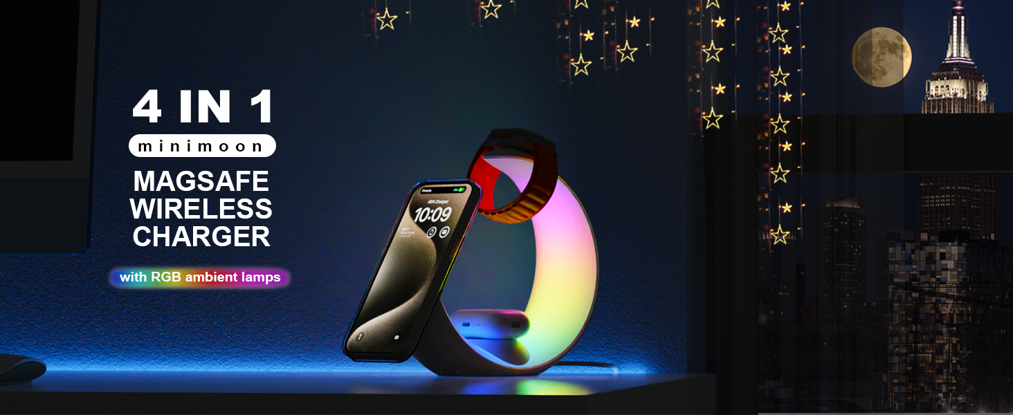 LED Lamp Wireless Charger with 4-in-1 Multifunction Stand Output Voltage and Current 9V-12V/1.5A Maximum Output Power 15W