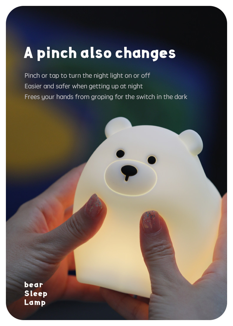 OEM Led Cute Cartoon Silicone Bear Sleep Lamp Usb Rechargeable Night Lamp Baby Bedroom Bedside Night Light