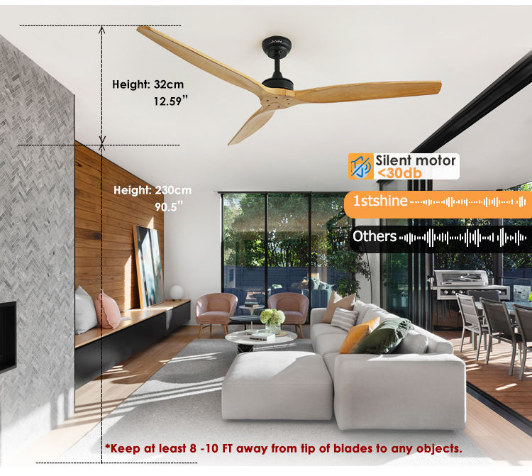 60 Inches Wooden Blades DC Quiet Motor Smart Remote Ceiling Fan for Air Circulation
