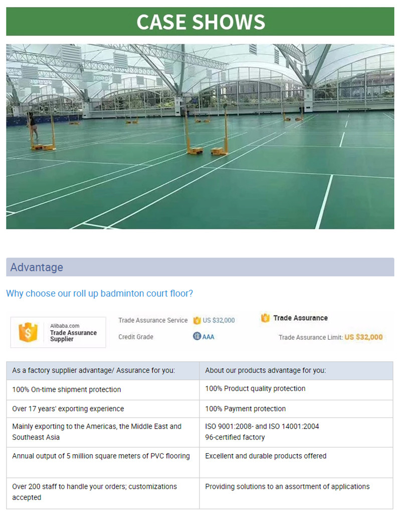 Safety PVC Sports Flooring Colorful Indoor Badminton Mat 6.0mm Thickness