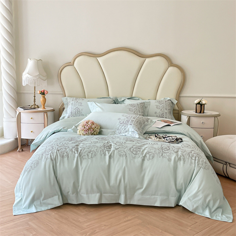 200TC Washed Cotton Silk Embroidery 4 Pcs Bedding Set King Size with Thread Count 200TC
