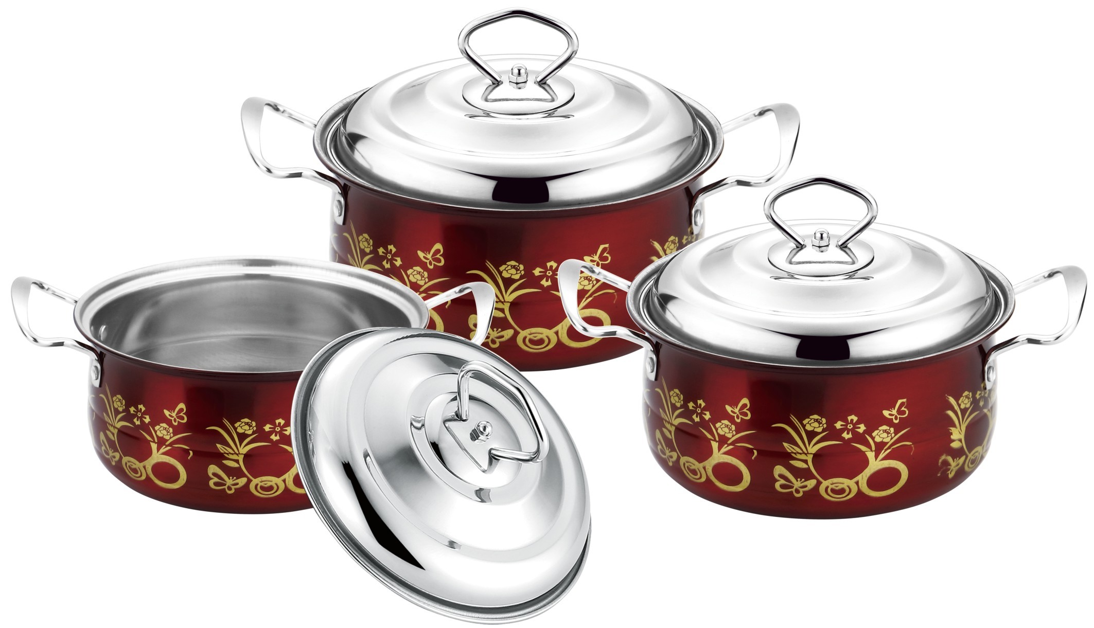6 pcs kitchen cookware set &cookwere set stainless steel & 16/18/20cm colorful induction cookware set