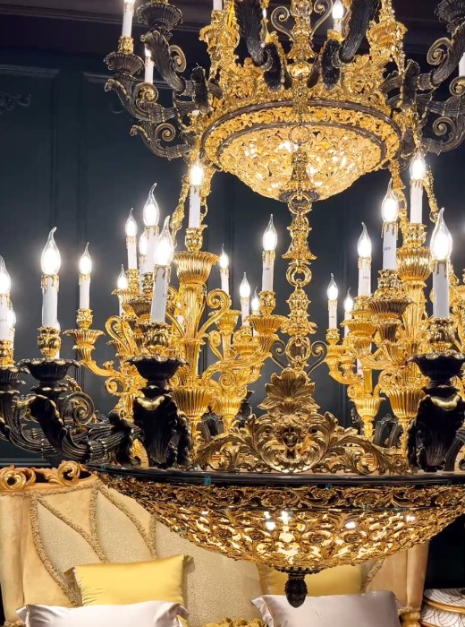 European Retro Custom Chandeliers High End Golden Candle Chandelier LED Light Source