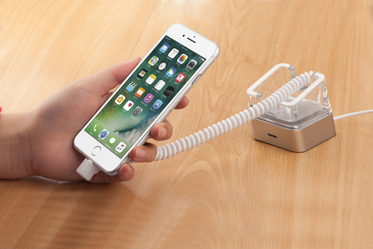 COMER portable phone security display acrylic stand holders with alarm and charging