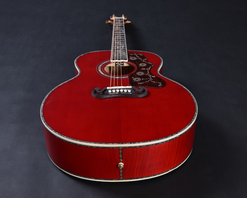 Customized acoustic guitar, 43 inch Jumbo guitar, Quilt Vine Viper red, Guitarra acustica