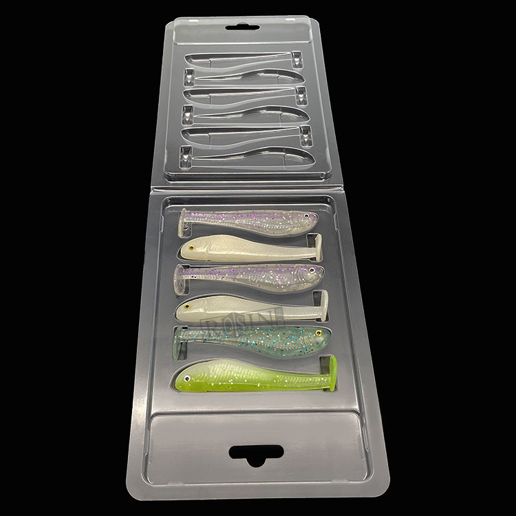 6 Cavity Disposable PVC Custom Fishing Lure Packaging Hinge Clamshell