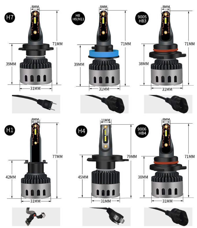 9004 Universal LED Headlight Bulbs 60W High Power H7 H1 H11 H4