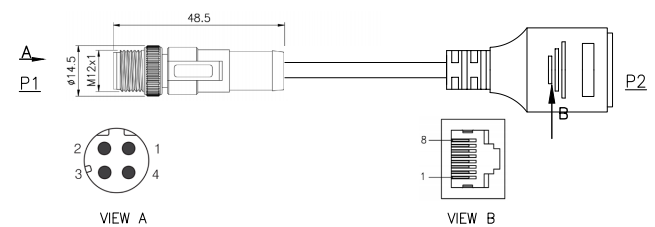 M12 Connector with 8-Pin Waterproof Molded Plug Cable Type Product