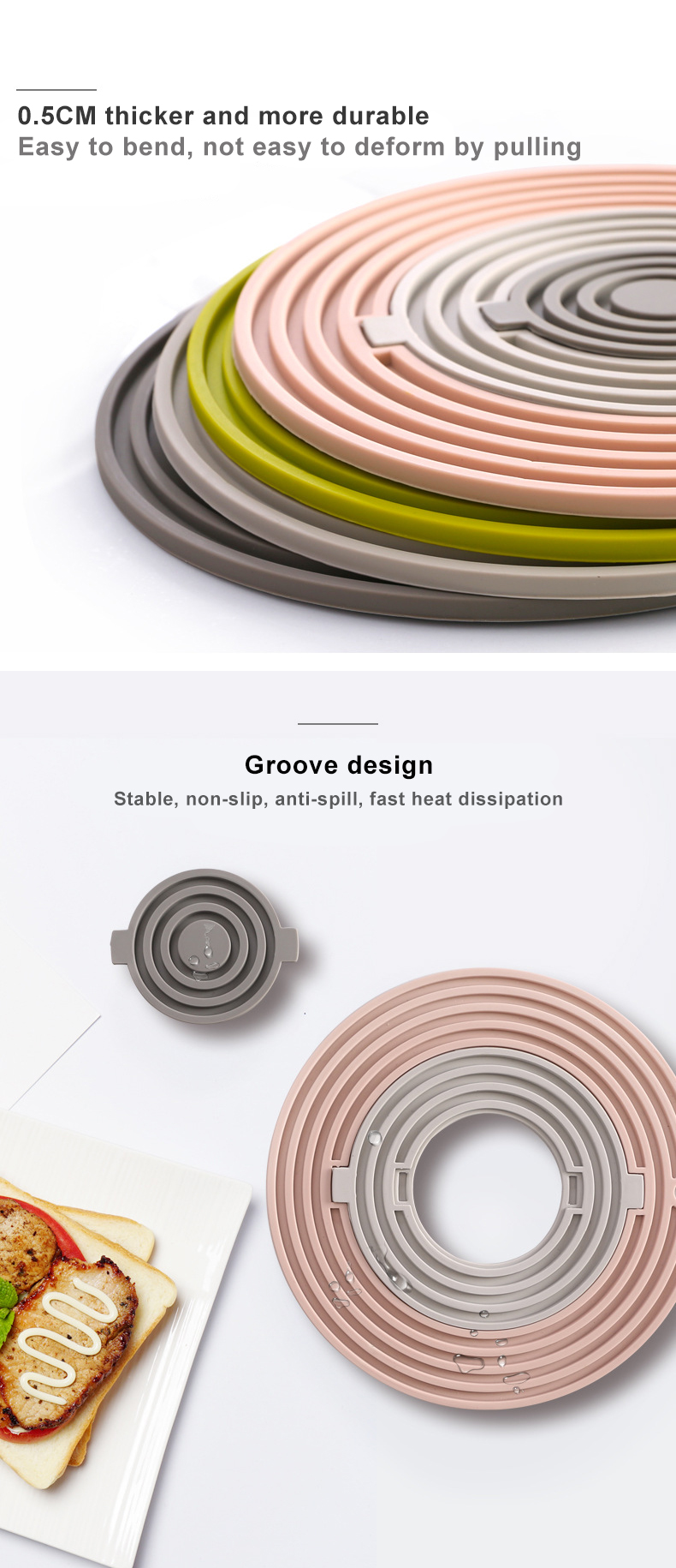 3in1 Extra Thick Silicone Kitchen Product Silicone Trivet Mat