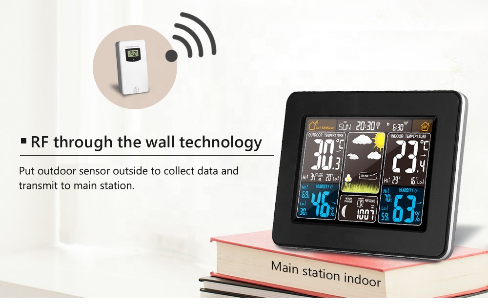 Wireless Sensor Indoor Outdoor Thermometer Hygrometer With Alarm Clock And Barometer