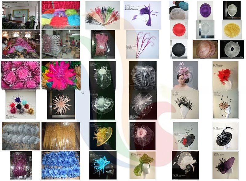 Goose Feather Hair Decoration Wire Accessory and Coque Flower Mount with Stripped Hackle