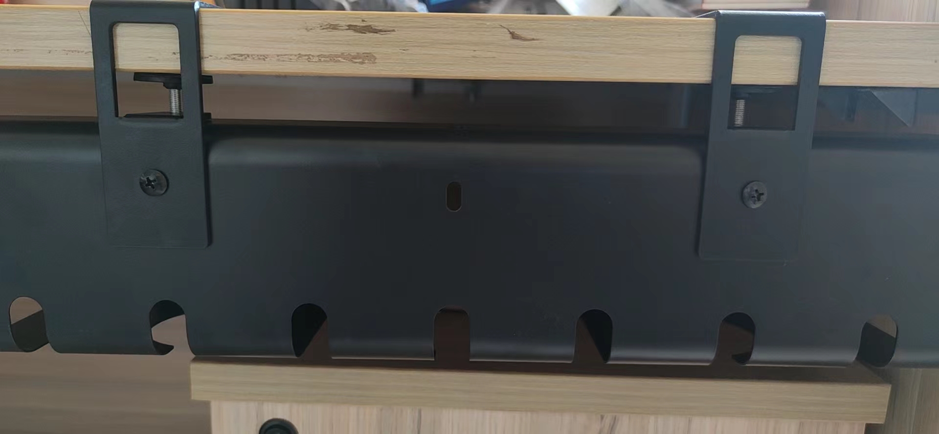Powder Coating Under Desk Cable Management Tray No Drill Clamp Mount for Standing Type