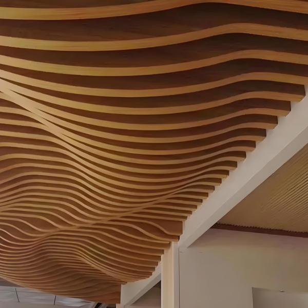 3D Design Office Aluminum Slat Ceiling , Wood Grain Suspended Metal False