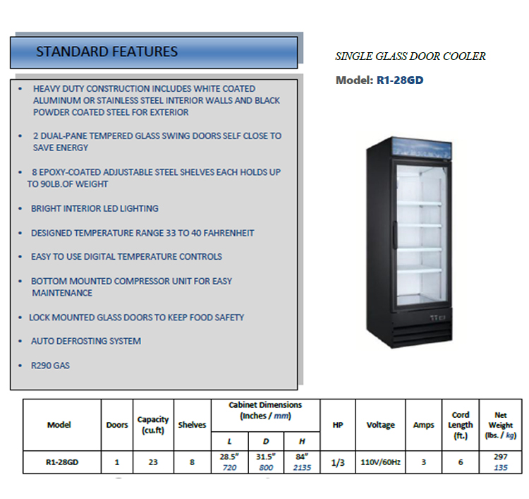 Beverage Glass Door Merchandisers 23 Cu.Ft R290 GAS Drink Chiller