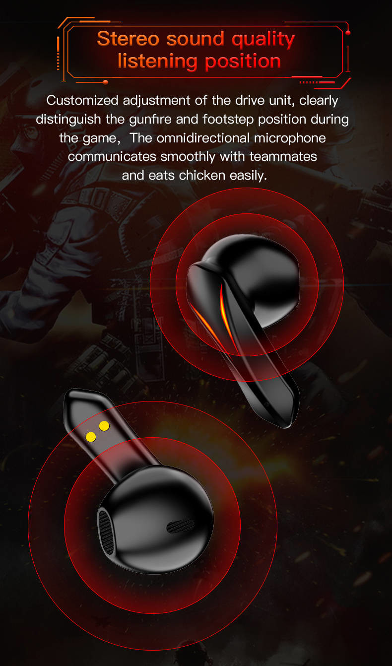 Bluetooth 5.2 Gaming Earbuds Binaural Call Two Mode Smart Control For Listening