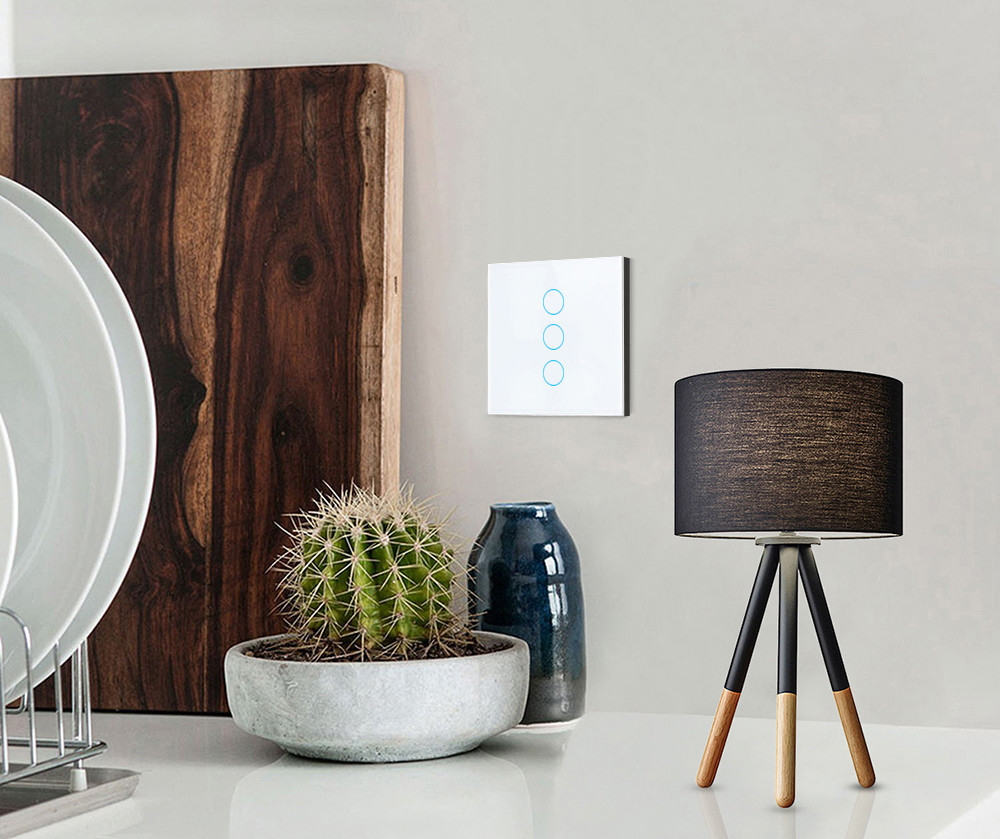 Tuya Eu standard 3gang APP Control Glass Touch Operated Smart Wifi Light Dimmer Switch